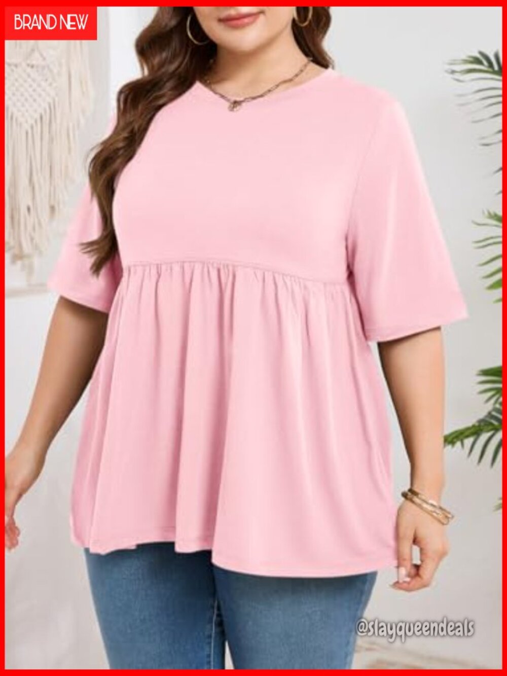 Oversized Babydoll Tunic Short Sleeve Crewneck Loose Fit Plus Size Top - Picture 5 of 6